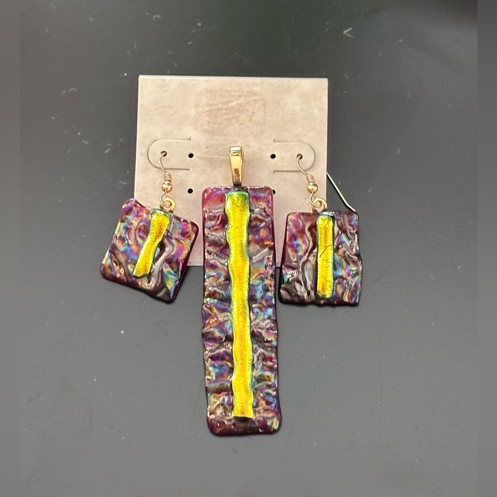 Dichroic Glass Pendant and earring set